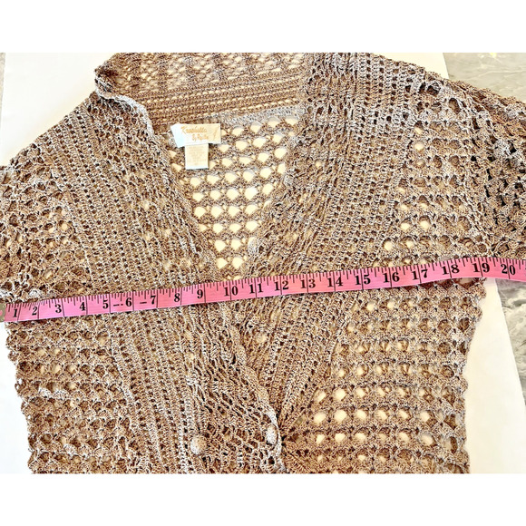 Vintage Kroshetta By Papillon Champagne Crocheted Cardigan Boho Hippie 70s Retro - Picture 7 of 9